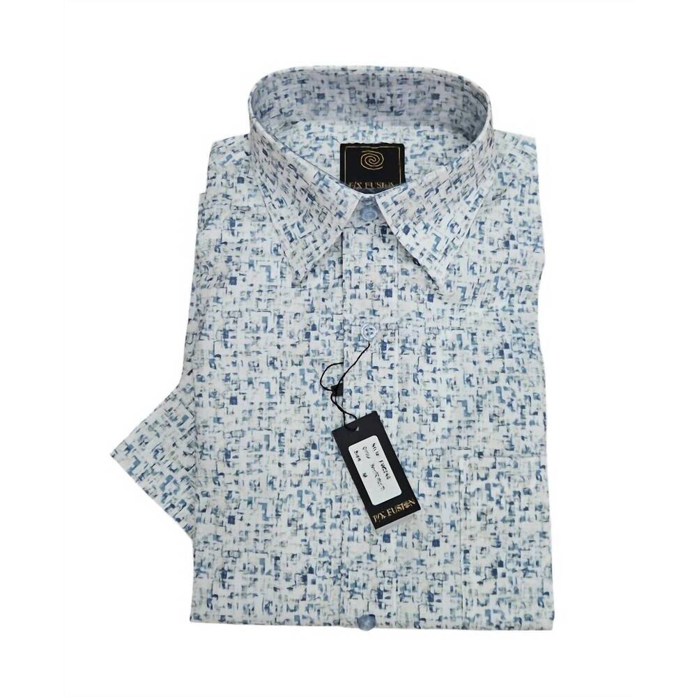 NEW F/X FUSION men's short sleeve mini abstract print shirt in blue, green, whit